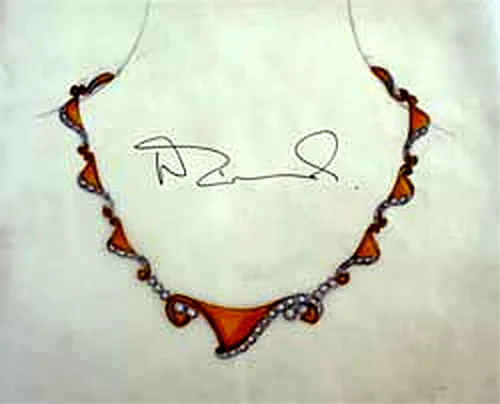 Walter's signed design sketch of a necklace of amber-coloured stones linked with diamonds